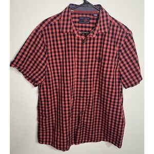 Perry Ellis Mens Large Plaid‎ Button Down T-Shirt Pink/Red/Black